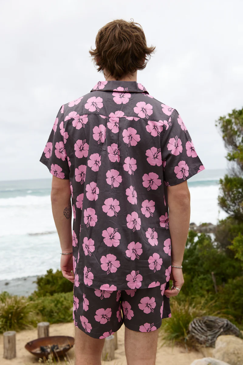 Pyjama Hommes en Hibiscus Rose et Marron - Image 10