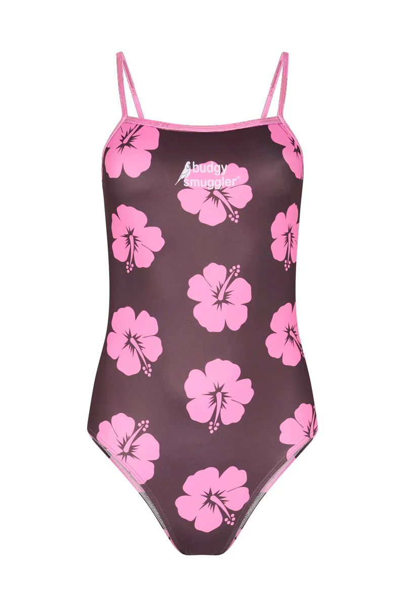 Une Pièce Bretelles Fines en Hibiscus Rose et Marron - Image 3
