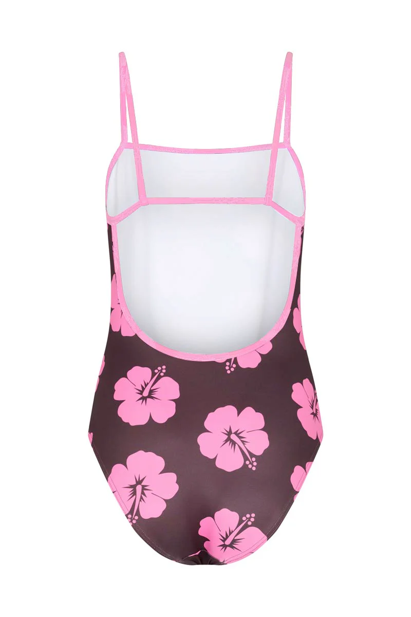 Une Pièce Bretelles Fines en Hibiscus Rose et Marron - Image 4
