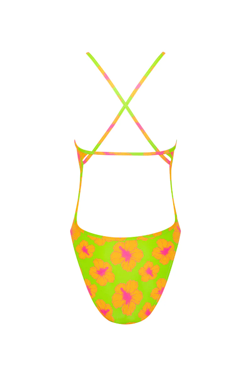Une Pièce Plongeon en Hibiscus Orange et Vert - Image 3